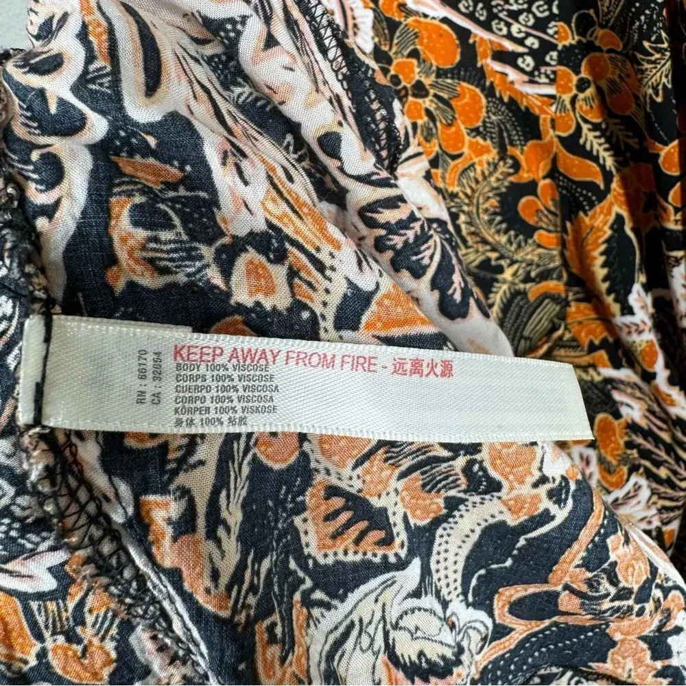 Free People Forever Yours Smocked Slip Maxi Dress Black Combo Floral XS